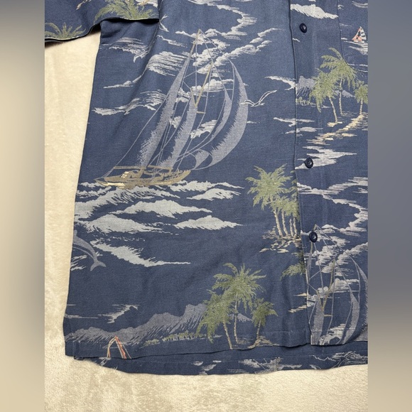 Nautica Men’s Linen Blend Tropical Button Down Hawaiian Blue Collared Shirt M - Picture 3 of 12